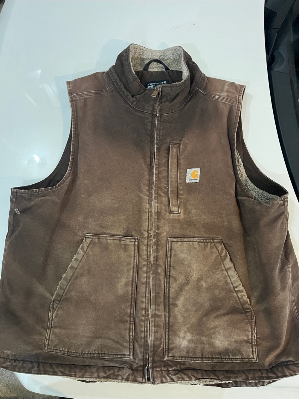 Carhartt Brown Sherpa-Lined Canvas Vest